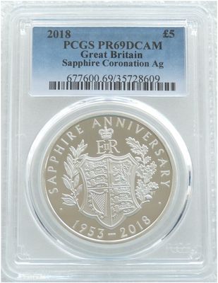 2018 Sapphire Coronation £5 Silver Proof Coin PCGS PR69 DCAM 2018 Sapphire Coronation £5 Silver Proof Coin PCGS PR69 DCAM