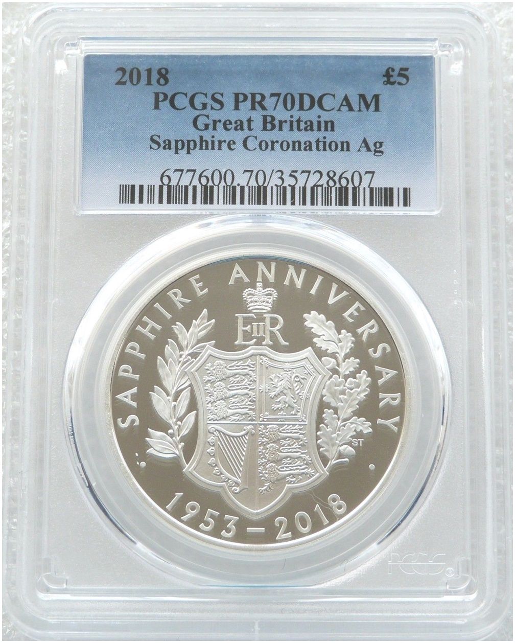 2018 Sapphire Coronation £5 Silver Proof Coin PCGS PR70 DCAM