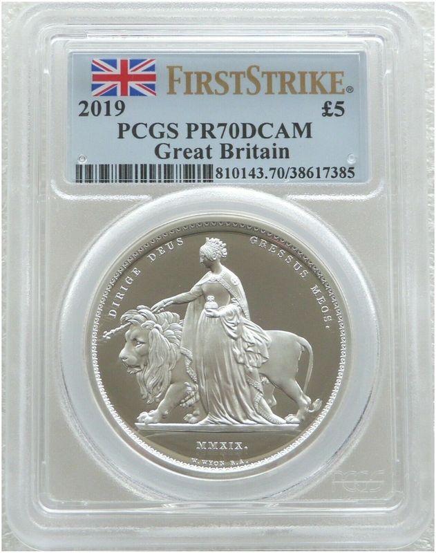 2019 Great Engravers Una and the Lion £5 Silver Proof 2oz Coin PCGS PR70 DCAM First Strike 2019 Great Engravers Una and the Lion £5 Silver Proof 2oz Coin PCGS PR70 DCAM First Strike