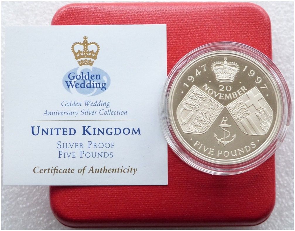 1997 Golden Wedding £5 Silver Proof Coin Box Coa