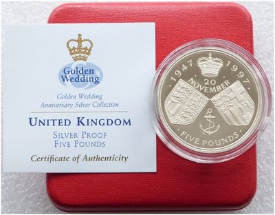 1997 Golden Wedding £5 Silver Proof Coin Box Coa
