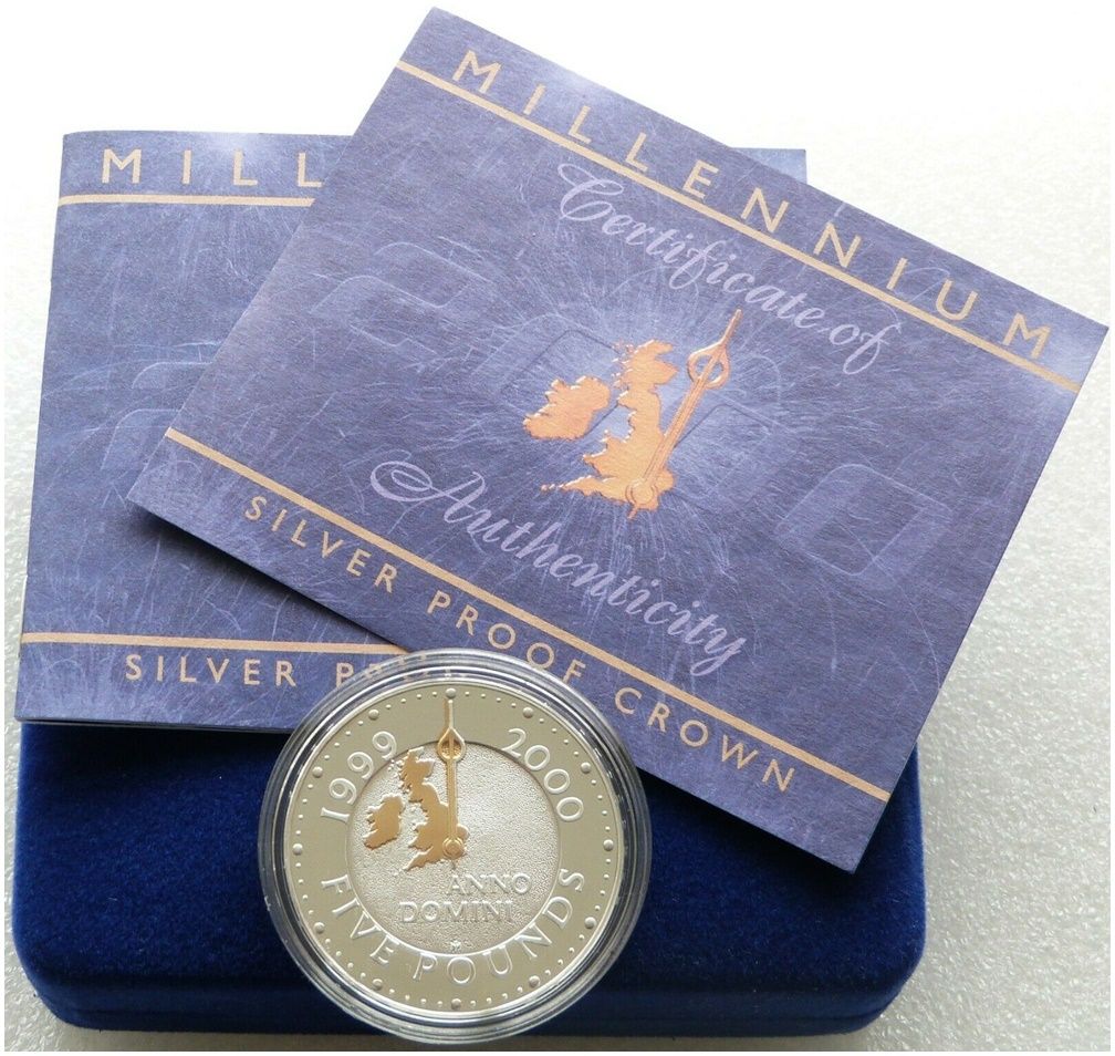 2000 Millennium Anno Domini £5 Silver Gold Proof Coin Box Coa