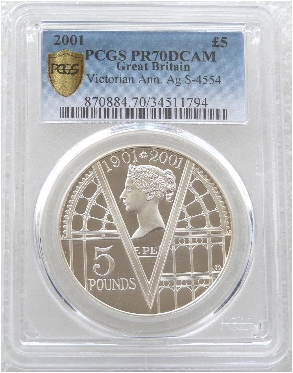2001 Queen Victoria £5 Silver Proof Coin PCGS PR70 DCAM