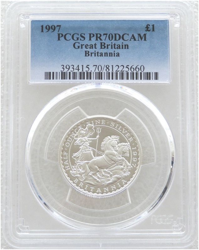 1997 Britannia £1 Silver Proof 1/2oz Coin PCGS PR70 DCAM 1997 Britannia £1 Silver Proof 1/2oz Coin PCGS PR70 DCAM