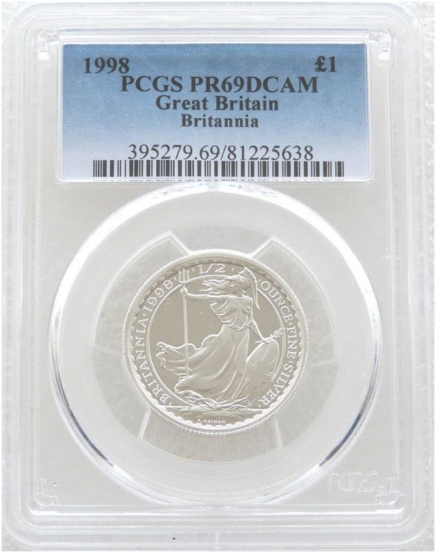 1998 Britannia £1 Silver Proof 1/2oz Coin PCGS PR69 DCAM 1998 Britannia £1 Silver Proof 1/2oz Coin PCGS PR69 DCAM