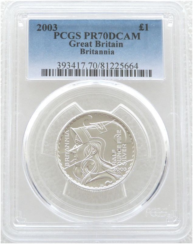 2003 Britannia £1 Silver Proof 1/2oz Coin PCGS PR70 DCAM 2003 Britannia £1 Silver Proof 1/2oz Coin PCGS PR70 DCAM