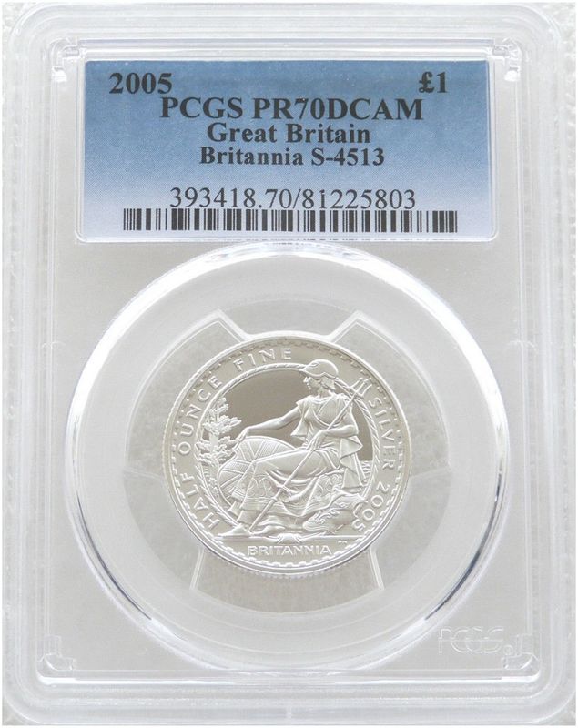 2005 Britannia £1 Silver Proof 1/2oz Coin PCGS PR70 DCAM 2005 Britannia £1 Silver Proof 1/2oz Coin PCGS PR70 DCAM