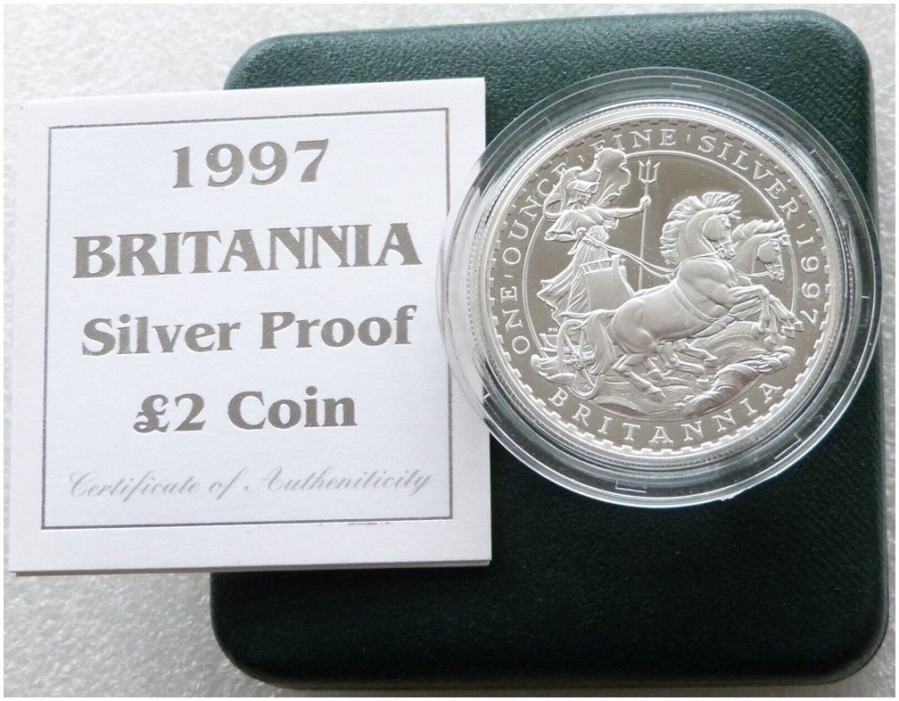 1997 Britannia £2 Silver Proof 1oz Coin Box Coa 1997 Britannia £2 Silver Proof 1oz Coin Box Coa
