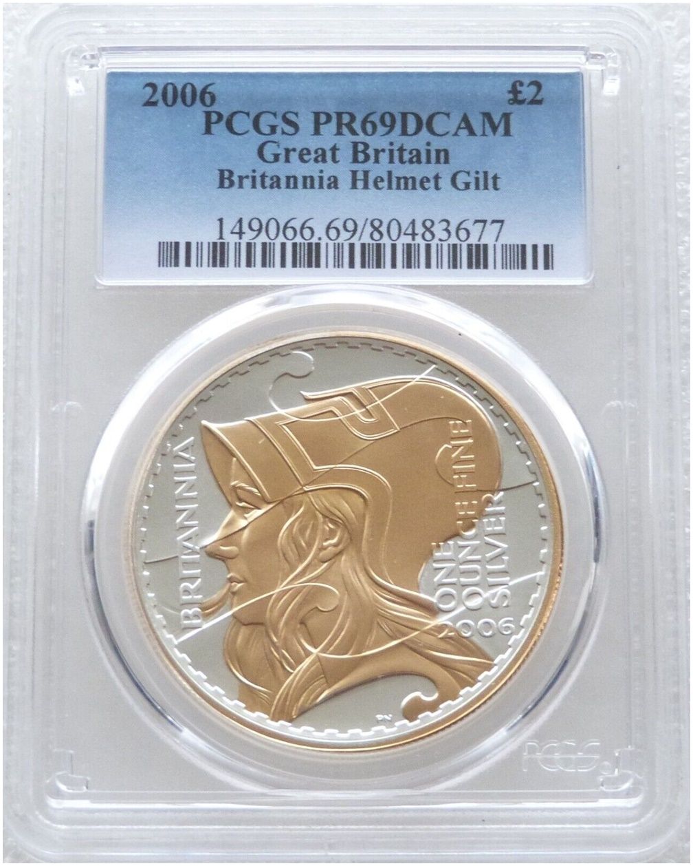 2006 Britannia Helmet £2 Silver Gold Proof 1oz Coin PCGS PR69 DCAM 2006 Britannia Helmet £2 Silver Gold Proof 1oz Coin PCGS PR69 DCAM