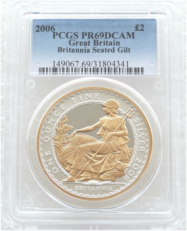 2006 Britannia Seated Figure £2 Silver Gold Proof 1oz Coin PCGS PR69 DCAM 2006 Britannia Seated Figure £2 Silver Gold Proof 1oz Coin PCGS PR69 DCAM
