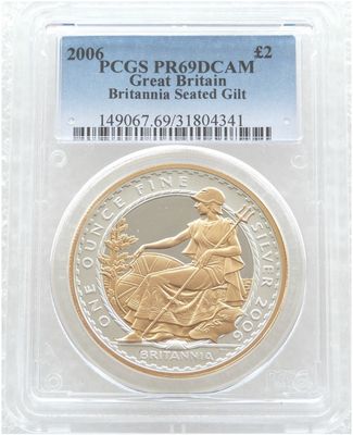2006 Britannia Seated Figure £2 Silver Gold Proof 1oz Coin PCGS PR69 DCAM 2006 Britannia Seated Figure £2 Silver Gold Proof 1oz Coin PCGS PR69 DCAM
