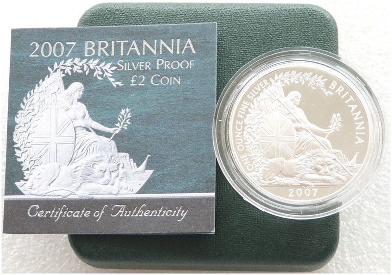 2007 Britannia £2 Silver Proof 1oz Coin Box Coa 2007 Britannia £2 Silver Proof 1oz Coin Box Coa