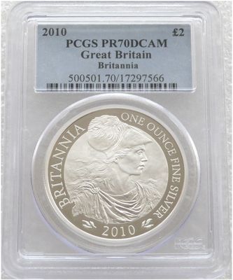 2010 Britannia £2 Silver Proof 1oz Coin PCGS PR70 DCAM 2010 Britannia £2 Silver Proof 1oz Coin PCGS PR70 DCAM