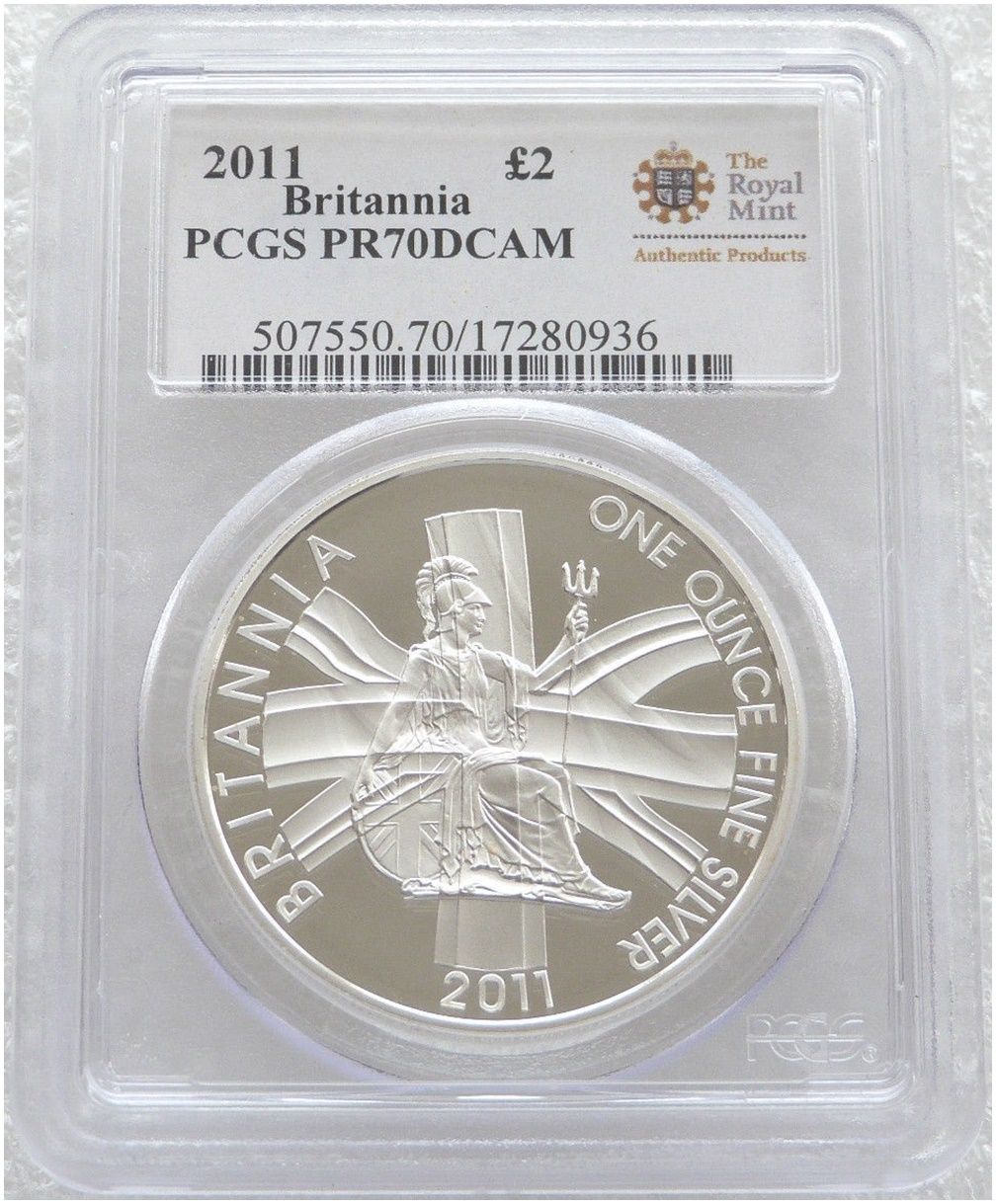 2011 Britannia £2 Silver Proof 1oz Coin PCGS PR70 DCAM 2011 Britannia £2 Silver Proof 1oz Coin PCGS PR70 DCAM