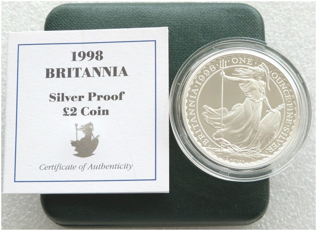 1998 Britannia £2 Silver Proof 1oz Coin Box Coa - Mintage 2,168 1998 Britannia £2 Silver Proof 1oz Coin Box Coa - Mintage 2,168