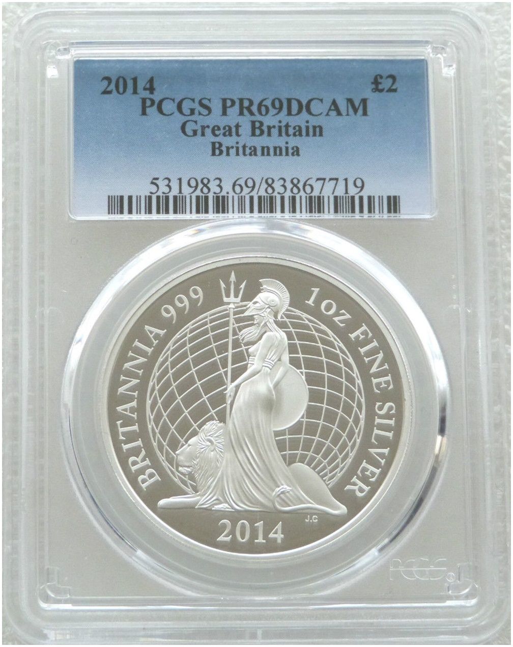 2014 Britannia £2 Silver Proof 1oz Coin PCGS PR69 DCAM 2014 Britannia £2 Silver Proof 1oz Coin PCGS PR69 DCAM