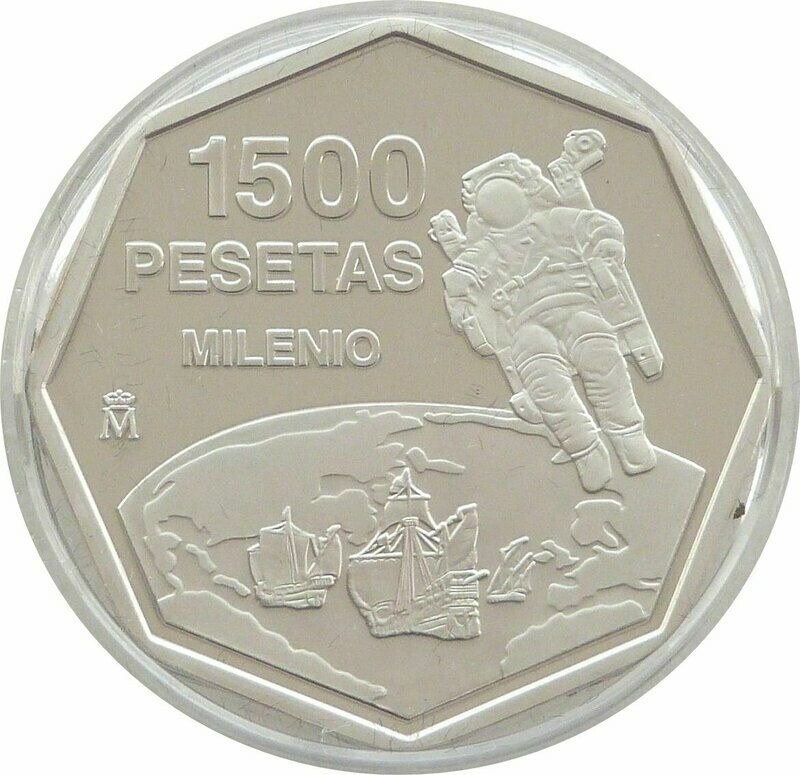 1999 Spain Millennium 1500 Pesetas Silver Proof Coin 1999 Spain Millennium 1500 Pesetas Silver Proof Coin