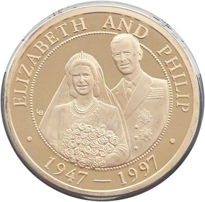 1997 Turks Caicos Golden Wedding 100 Crowns Silver Gold Proof 5oz