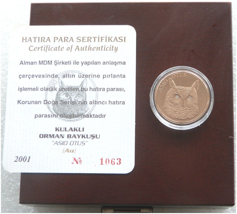 2000 Turkey Asio Otus Owl 50,000,000 Lira Gold Proof Coin Box Coa With Diamonds 2000 Turkey Asio Otus Owl 50,000,000 Lira Gold Proof Coin Box Coa With Diamonds