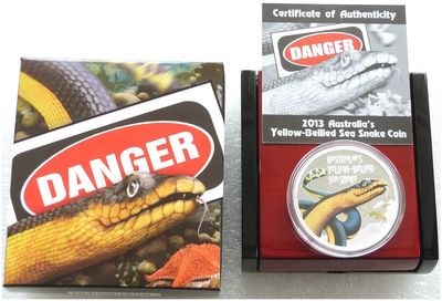 2013 Tuvalu Deadly and Dangerous Yellow Bellied Snake $1 Silver Proof 1oz Coin Box Coa