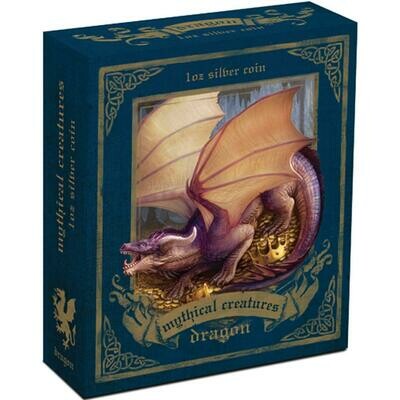 2014 Tuvalu Mythical Creatures Dragon $1 Silver Proof 1oz Coin Box Coa