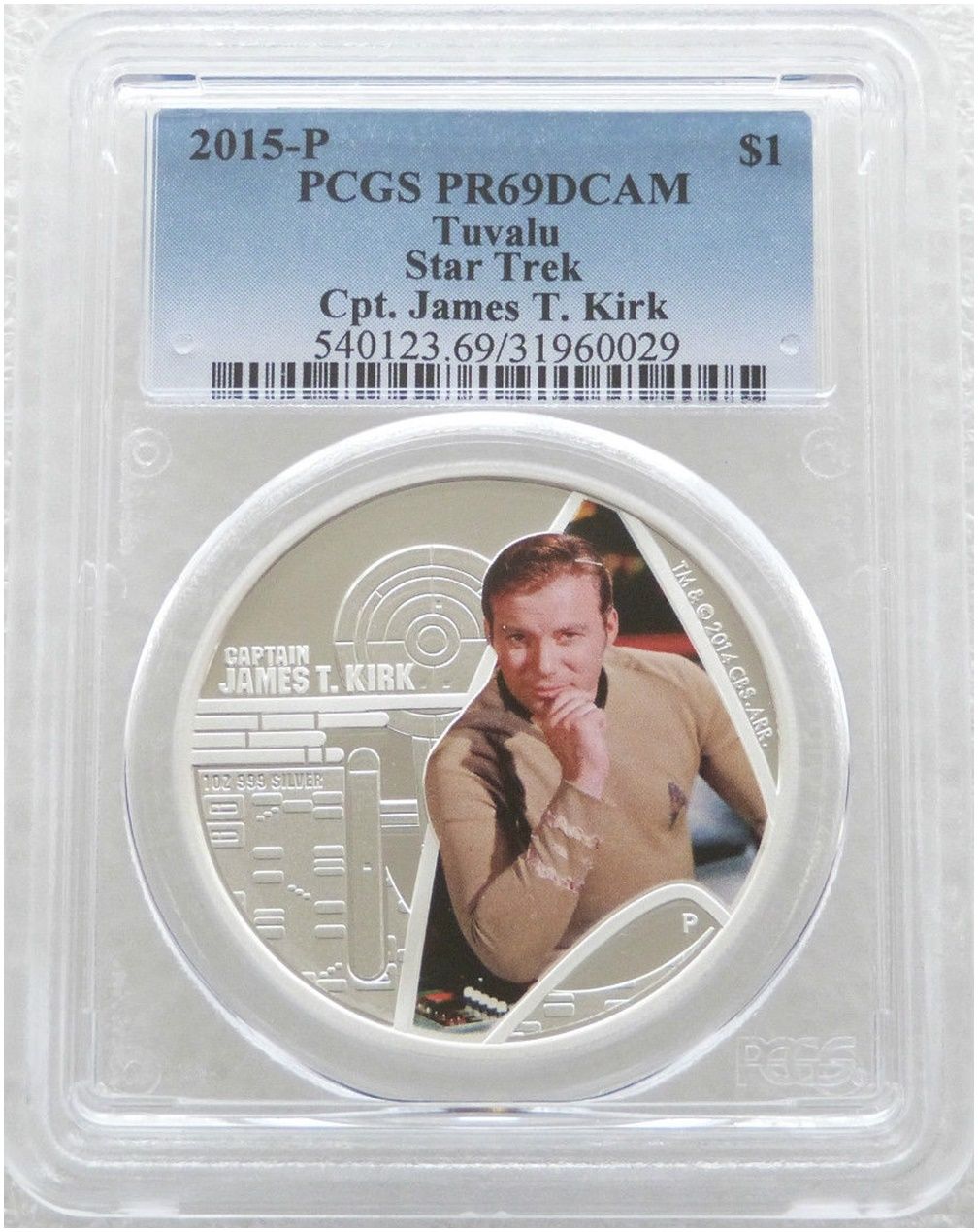 2015 Tuvalu Star Trek Captain James T Kirk $1 Silver Proof 1oz Coin PCGS PR69 DCAM 2015 Tuvalu Star Trek Captain James T Kirk $1 Silver Proof 1oz Coin PCGS PR69 DCAM