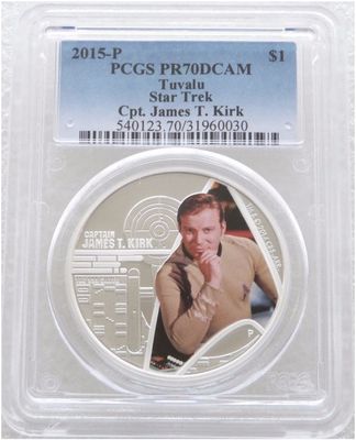 2015 Tuvalu Star Trek Captain James T Kirk $1 Silver Proof 1oz Coin PCGS PR70 DCAM 2015 Tuvalu Star Trek Captain James T Kirk $1 Silver Proof 1oz Coin PCGS PR70 DCAM