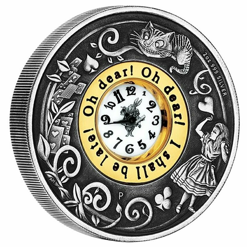 2015 Tuvalu Alice in Wonderland Clock $2 Silver Antique 2oz Coin Box Coa 2015 Tuvalu Alice in Wonderland Clock $2 Silver Antique 2oz Coin Box Coa