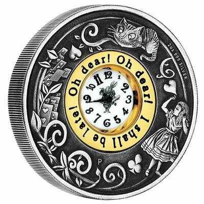 2015 Tuvalu Alice in Wonderland Clock $2 Silver Antique 2oz Coin Box Coa 2015 Tuvalu Alice in Wonderland Clock $2 Silver Antique 2oz Coin Box Coa