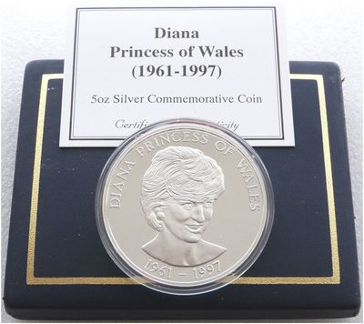 1998 Uganda Lady Diana Princess of Wales 10,000 Shillings Silver Proof 5oz Coin Box Coa