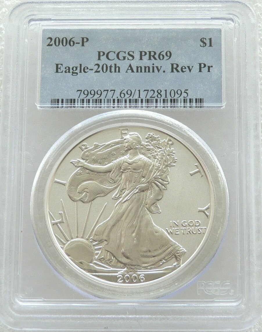 2006-P American Eagle $1 Silver Reverse Proof 1oz Coin PCGS PR69 2006-P American Eagle $1 Silver Reverse Proof 1oz Coin PCGS PR69