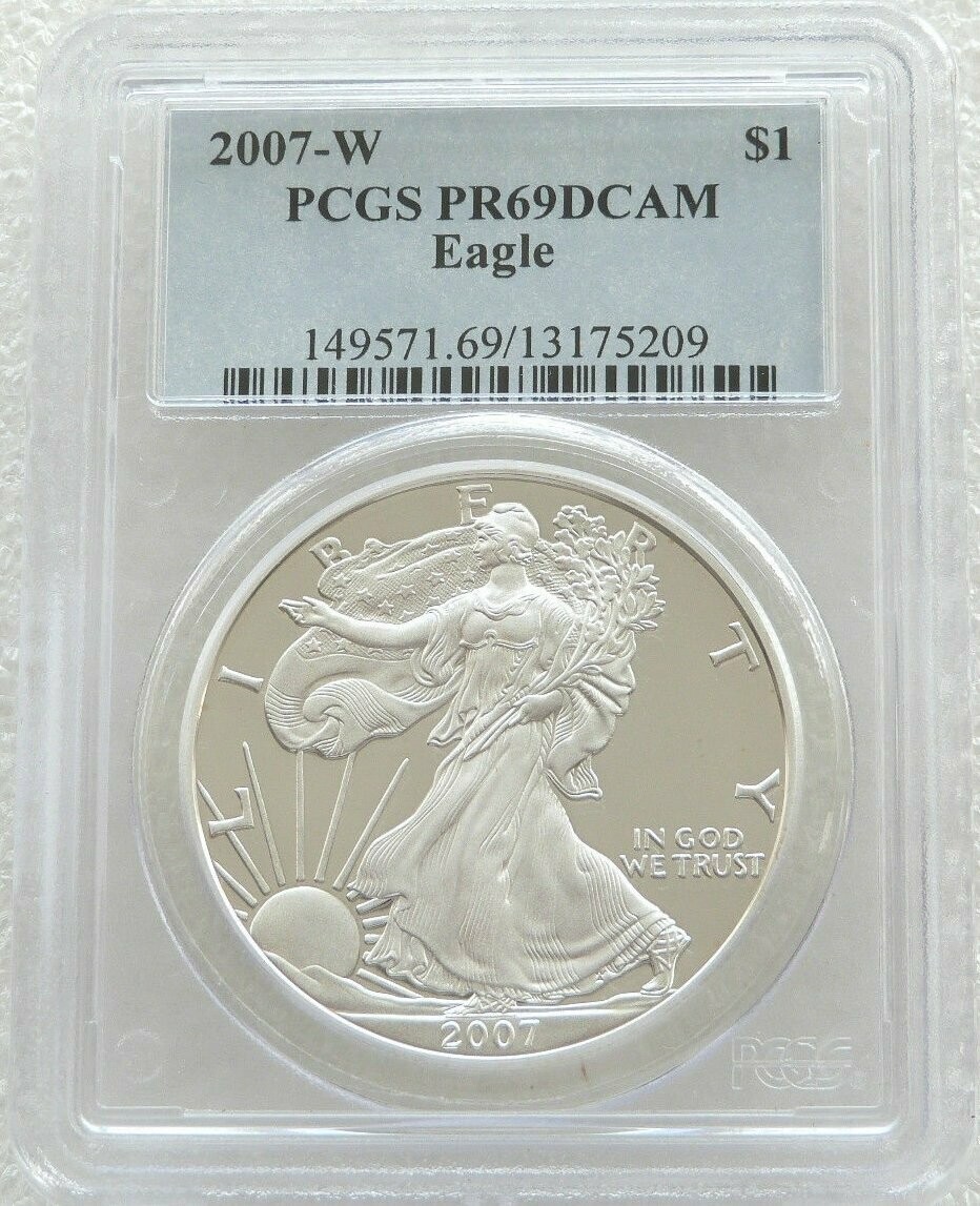 2007-W American Eagle $1 Silver Proof 1oz Coin PCGS PR69 DCAM 2007-W American Eagle $1 Silver Proof 1oz Coin PCGS PR69 DCAM