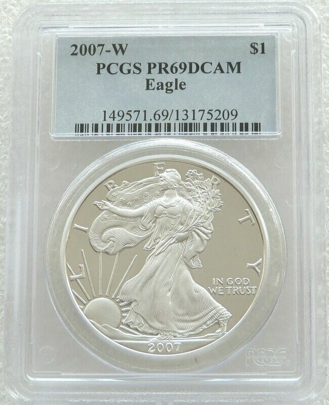 2007-W American Eagle $1 Silver Proof 1oz Coin PCGS PR69 DCAM 2007-W American Eagle $1 Silver Proof 1oz Coin PCGS PR69 DCAM