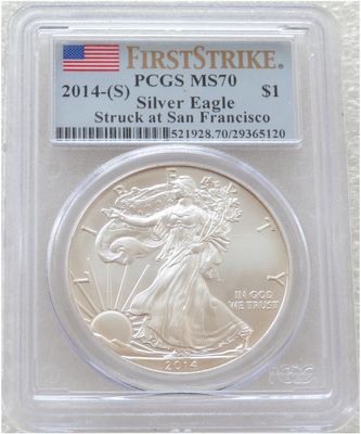 2014-S American Eagle $1 Silver 1oz Coin PCGS MS70 First Strike