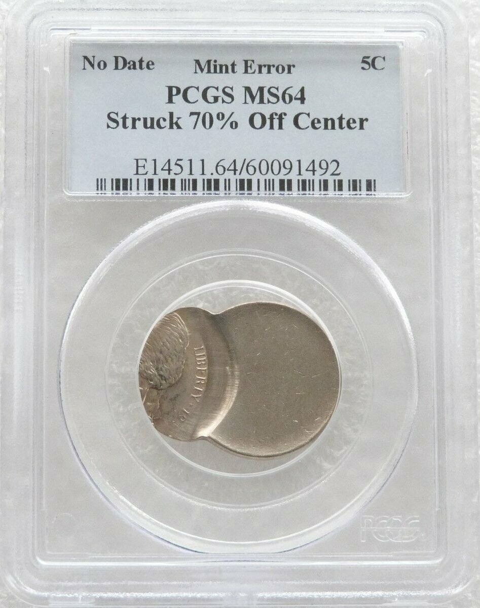 American Mint Error Jefferson Nickel 5c Coin Off-Centre PCGS MS64 American Mint Error Jefferson Nickel 5c Coin Off-Centre PCGS MS64
