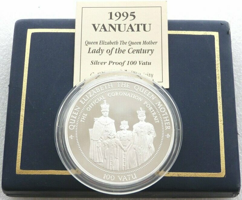 1995 Vanuatu Lady of the Century 100 Vatu Silver Proof 5oz Coin Box Coa