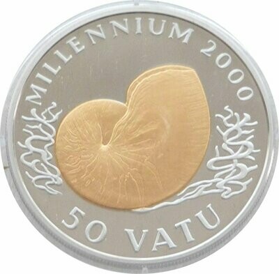 1998 Vanuatu Millennium 50 Vatu Silver Gold Proof Coin 1998 Vanuatu Millennium 50 Vatu Silver Gold Proof Coin