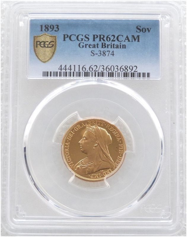 1893 Victoria Veiled Head Full Sovereign Gold Proof Coin PCGS PR62 CAM 1893 Victoria Veiled Head Full Sovereign Gold Proof Coin PCGS PR62 CAM