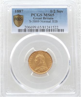 1887 Victoria Shield Half Sovereign Gold Coin PCGS MS65
