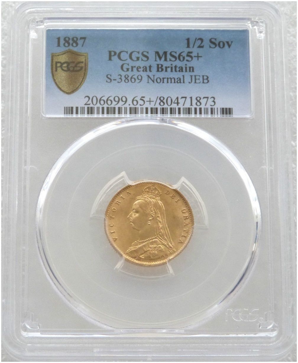 1887 Victoria Shield Half Sovereign Gold Coin PCGS MS65+