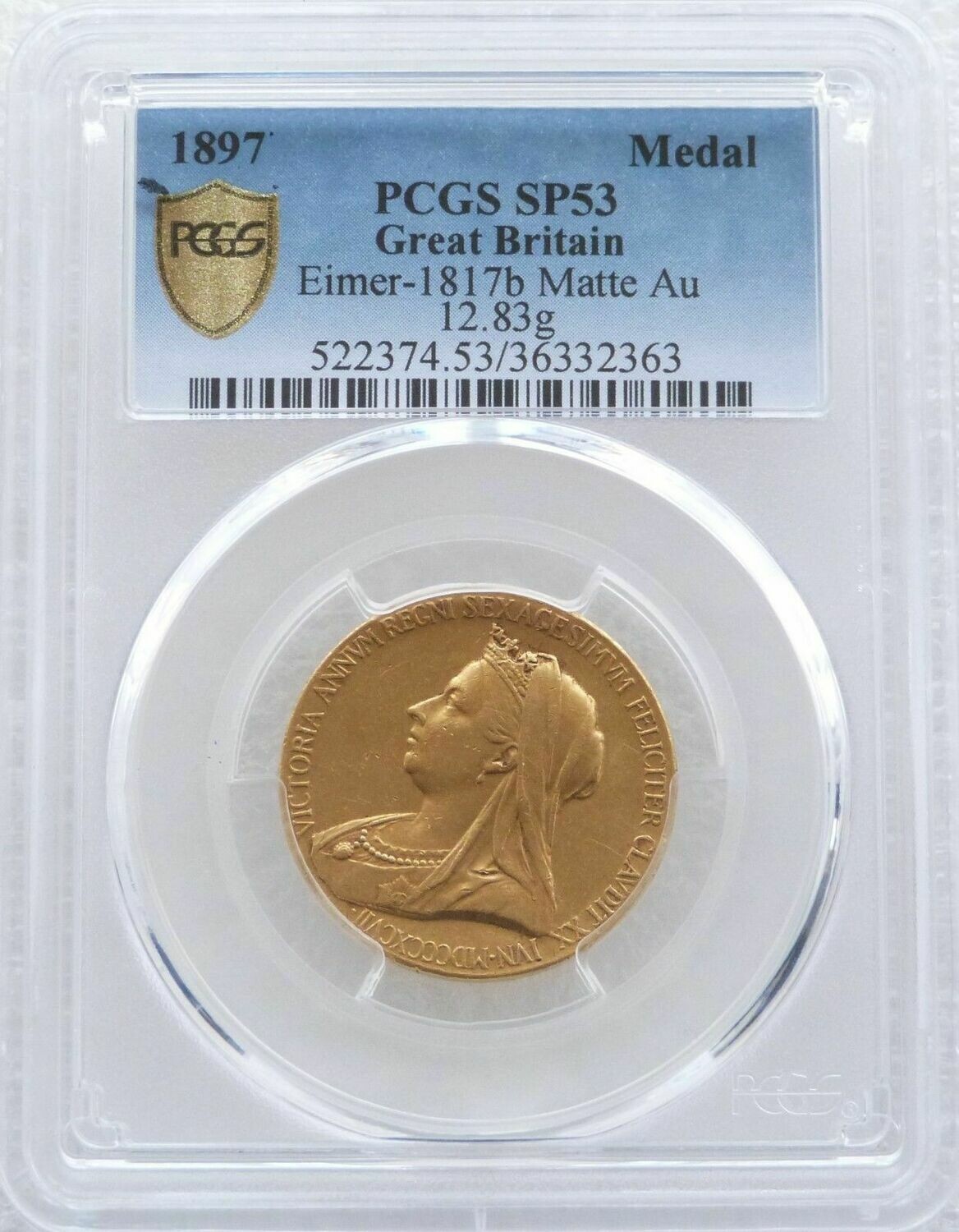 1897 Queen Victoria Diamond Jubilee Eimer Gold Matte Medal PCGS SP53