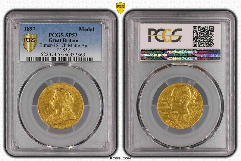 1897 Queen Victoria Diamond Jubilee Eimer Gold Matte Medal PCGS SP53