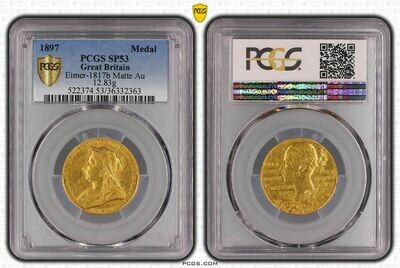1897 Queen Victoria Diamond Jubilee Eimer Gold Matte Medal PCGS SP53