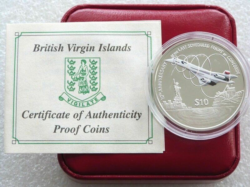 2013 British Virgin Islands Concorde 10th Anniversary $10 Silver Proof Coin Box Coa 2013 British Virgin Islands Concorde 10th Anniversary $10 Silver Proof Coin Box Coa