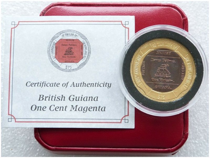 2004 Virgin Islands Guiana Red Stamp 75th Anniversary Bi-Metal $75 Gold Red Titanium Proof Coin Box Coa 2004 Virgin Islands Guiana Red Stamp 75th Anniversary Bi-Metal $75 Gold Red Titanium Proof Coin Box Coa