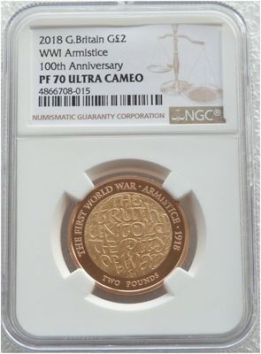 2018 First World War Armistice £2 Gold Proof Coin NGC PF70 UC 2018 First World War Armistice £2 Gold Proof Coin NGC PF70 UC