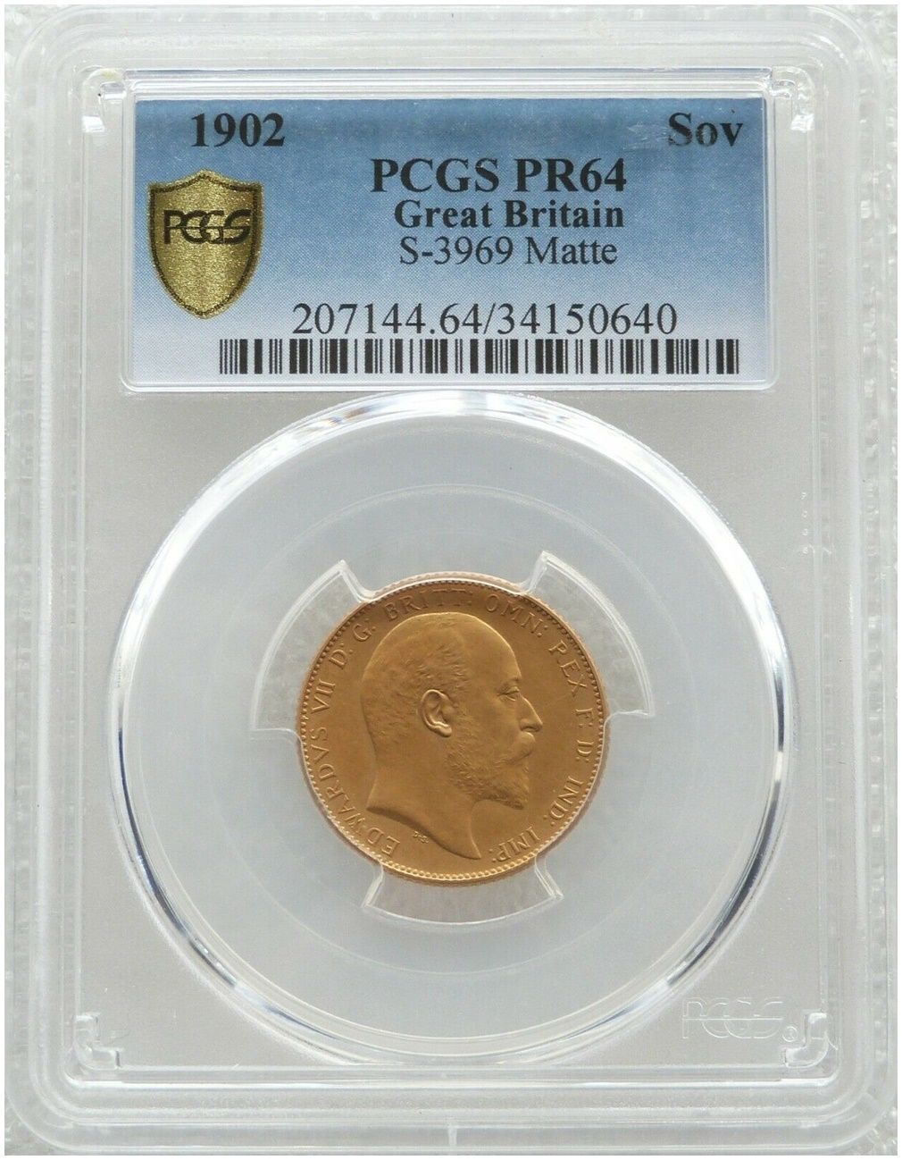 1902 Edward VII Coronation Full Sovereign Gold Matte Proof Coin PCGS PR64 1902 Edward VII Coronation Full Sovereign Gold Matte Proof Coin PCGS PR64