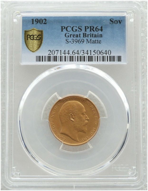 1902 Edward VII Coronation Full Sovereign Gold Matte Proof Coin PCGS PR64 1902 Edward VII Coronation Full Sovereign Gold Matte Proof Coin PCGS PR64