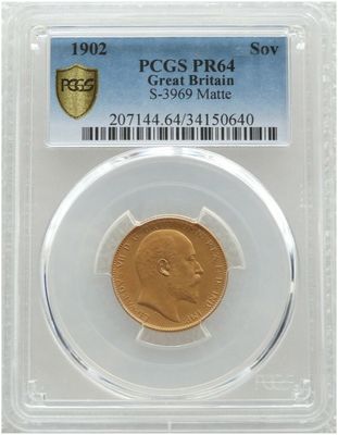 1902 Edward VII Coronation Full Sovereign Gold Matte Proof Coin PCGS PR64 1902 Edward VII Coronation Full Sovereign Gold Matte Proof Coin PCGS PR64
