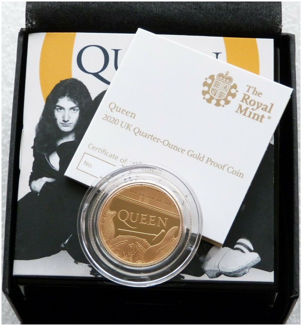 2020 Music Legends Queen £25 Gold Proof 1/4oz Coin Box Coa 2020 Music Legends Queen £25 Gold Proof 1/4oz Coin Box Coa
